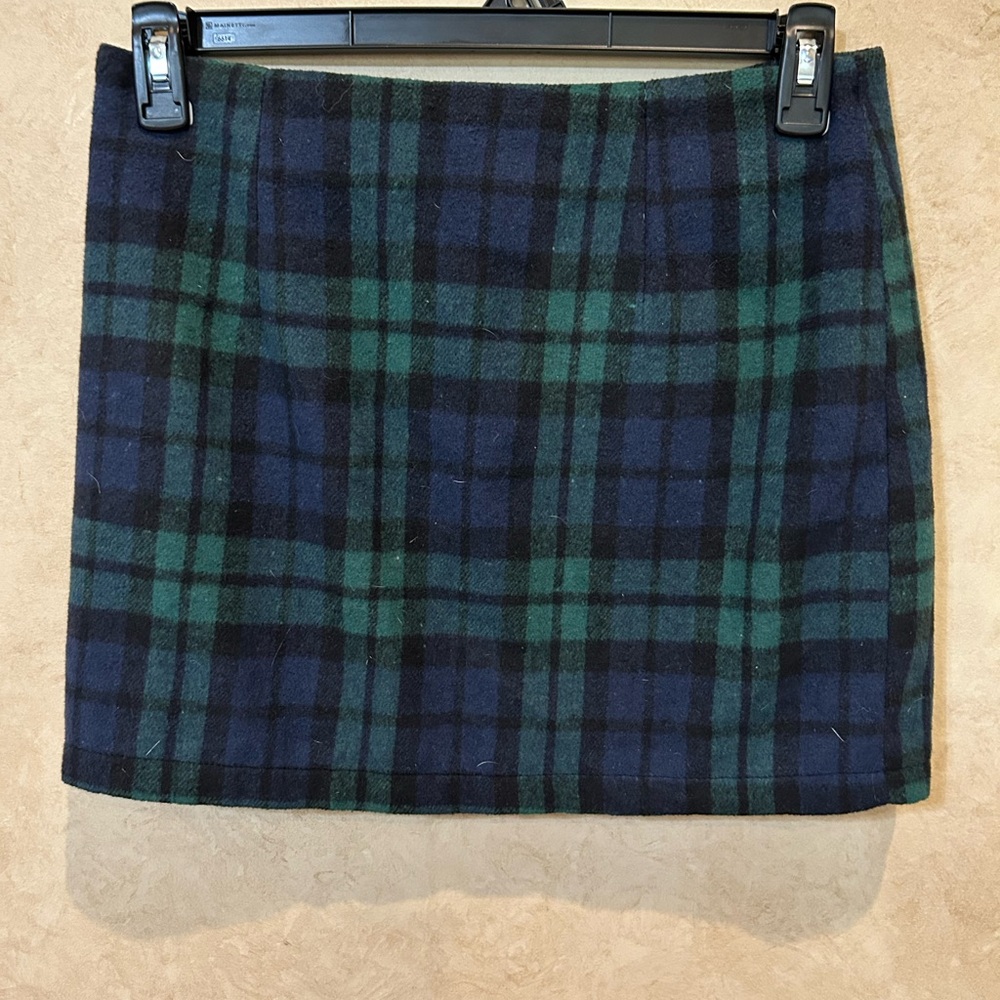 Plaid Mini Skirt - Green and Blue wool size medium 30” waist